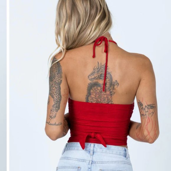 Princess Polly LORIELLA RING DETAIL CROP TOP RED NWT - Picture 7 of 13